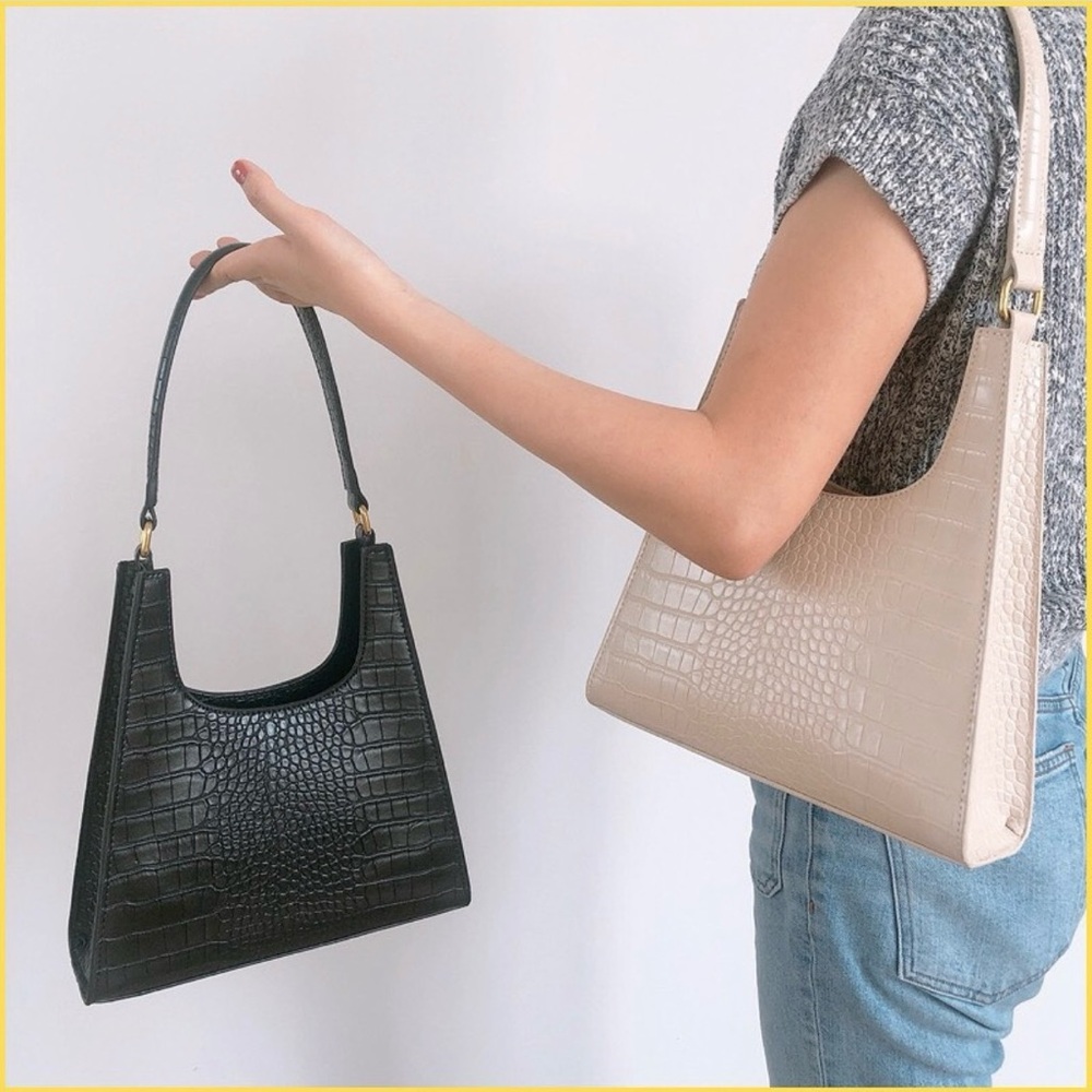 Brown Crocodile-Embossed Shoulder Bag Purse - Picture 13 of 16